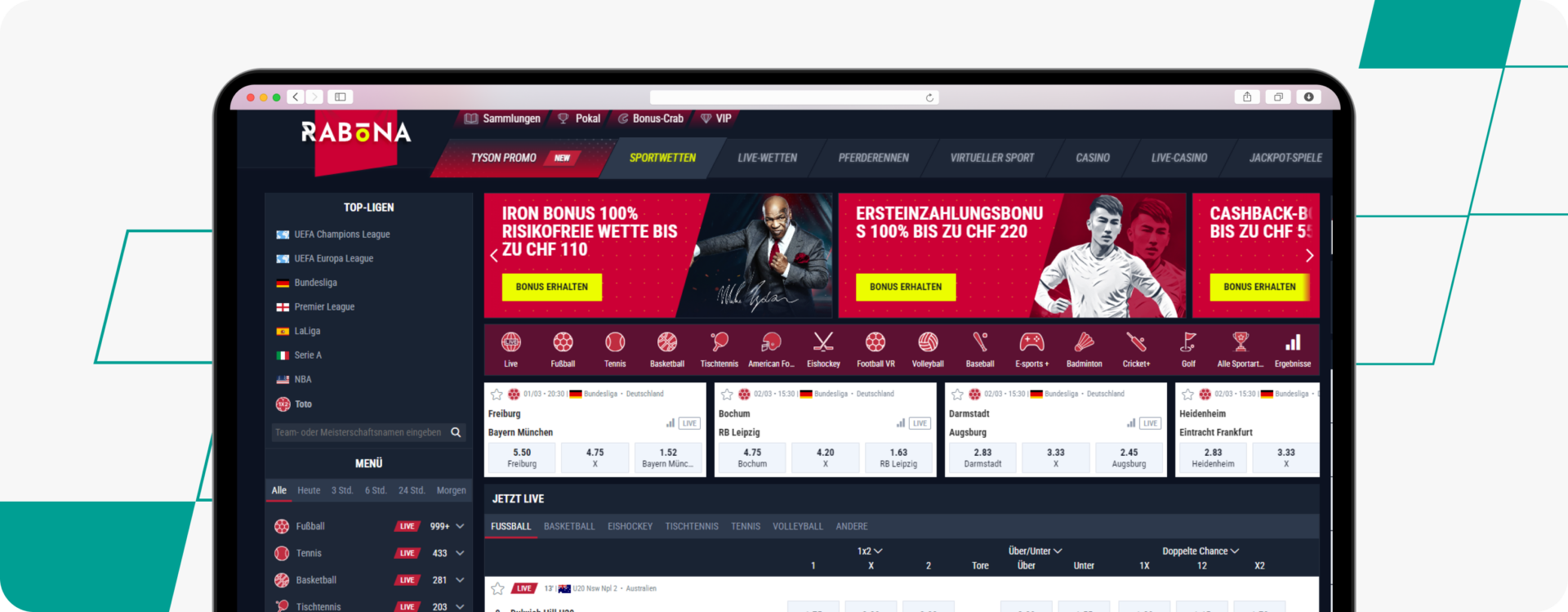 Screenshot of Rabona Homepage