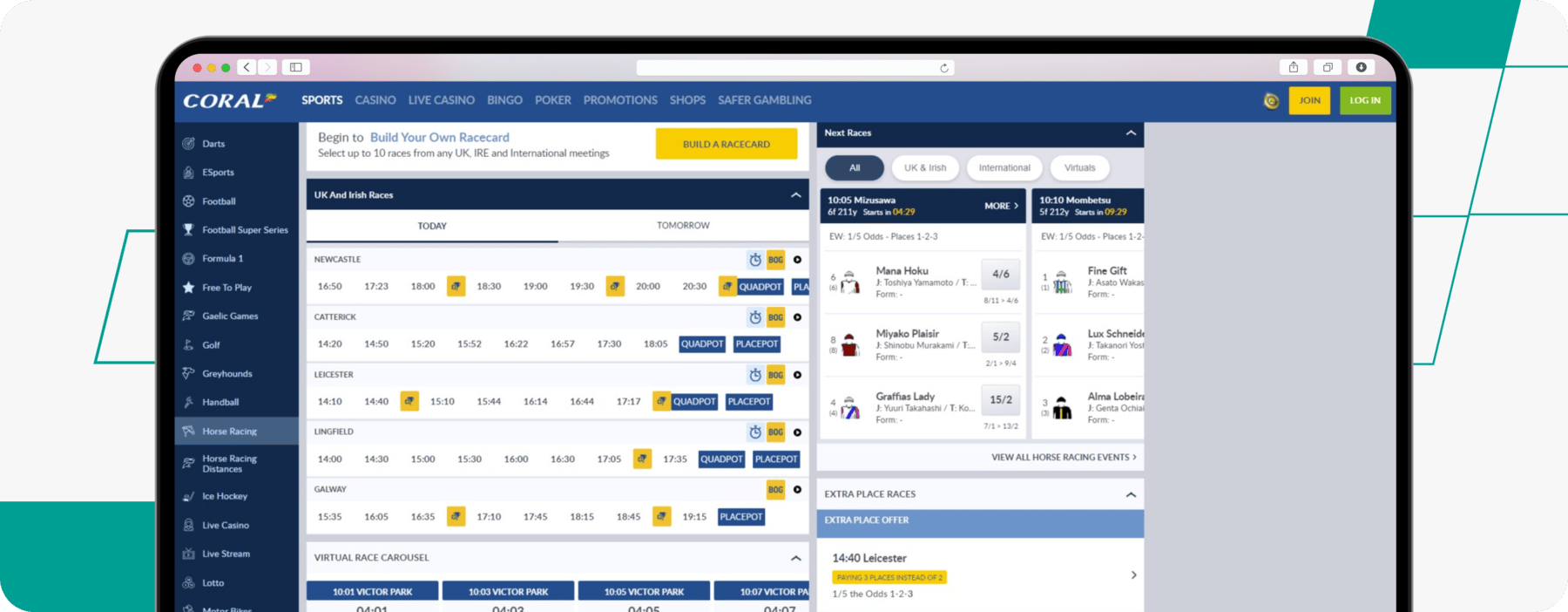 screenshot of coral horse racing betting odds