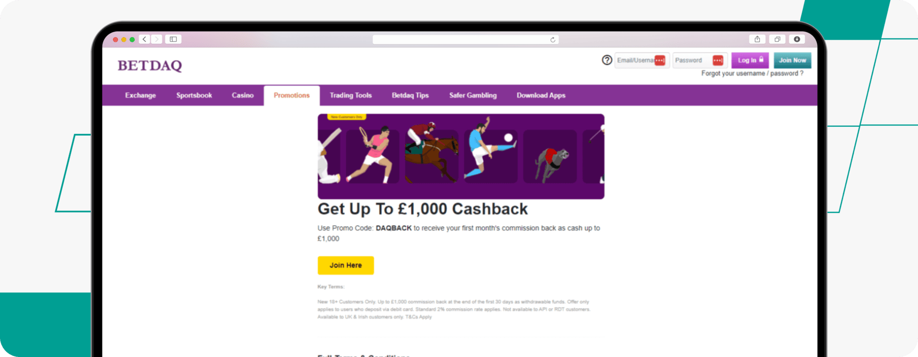 screenshot of betdaq cashback offer