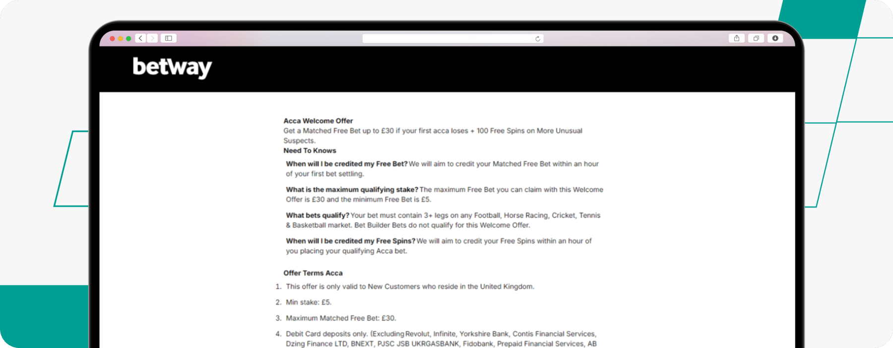 desktop mobile Screenshot of Betway Acca Insurance Promotional Page