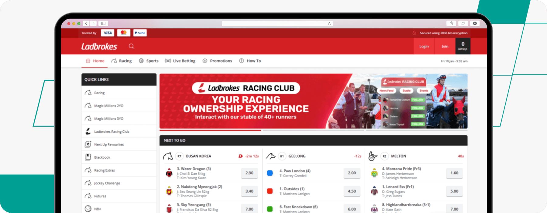 screenshot of ladbrokes australia homepage